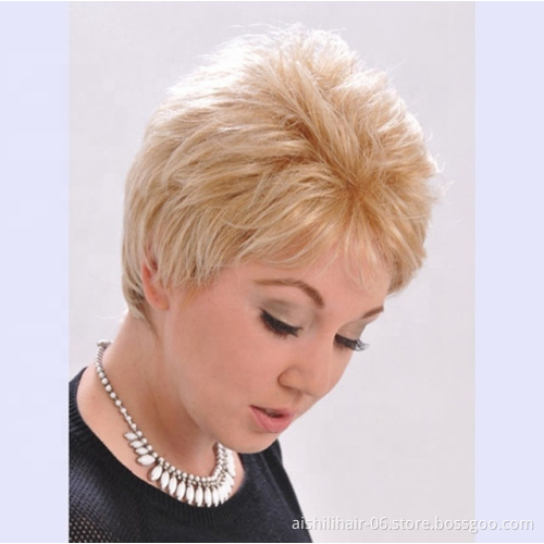 Aishili Wholesale synthetic wigs gold Short wig natural wave loose wave wig for fashion women